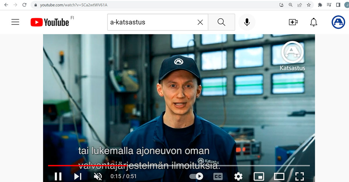 Bild från en video på A-Katsastus YouTube-kanal